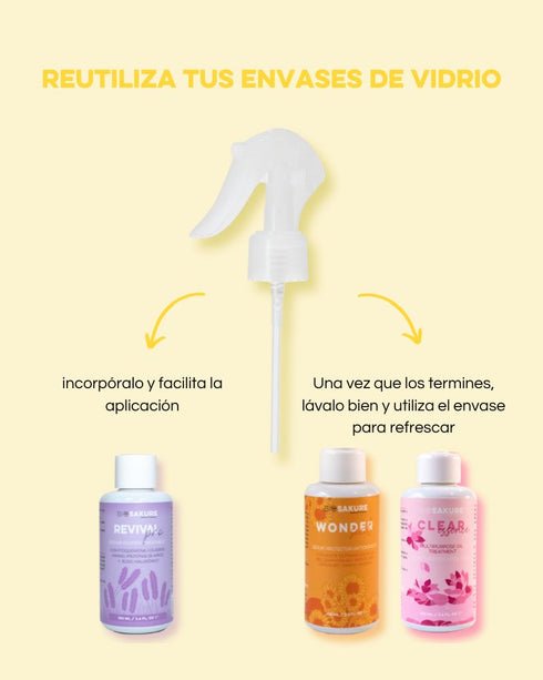 spray para aplicar el tratamiento de proteínas y reutlizar los envases de vidrio de bio sakure